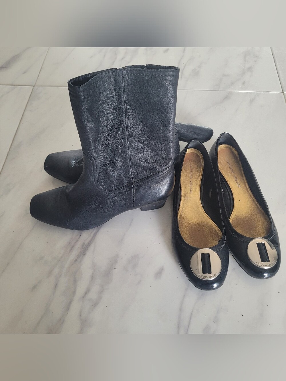#8 Black Leather Mid-Calf Boots and Black Ballet Flats - Antonio Melani